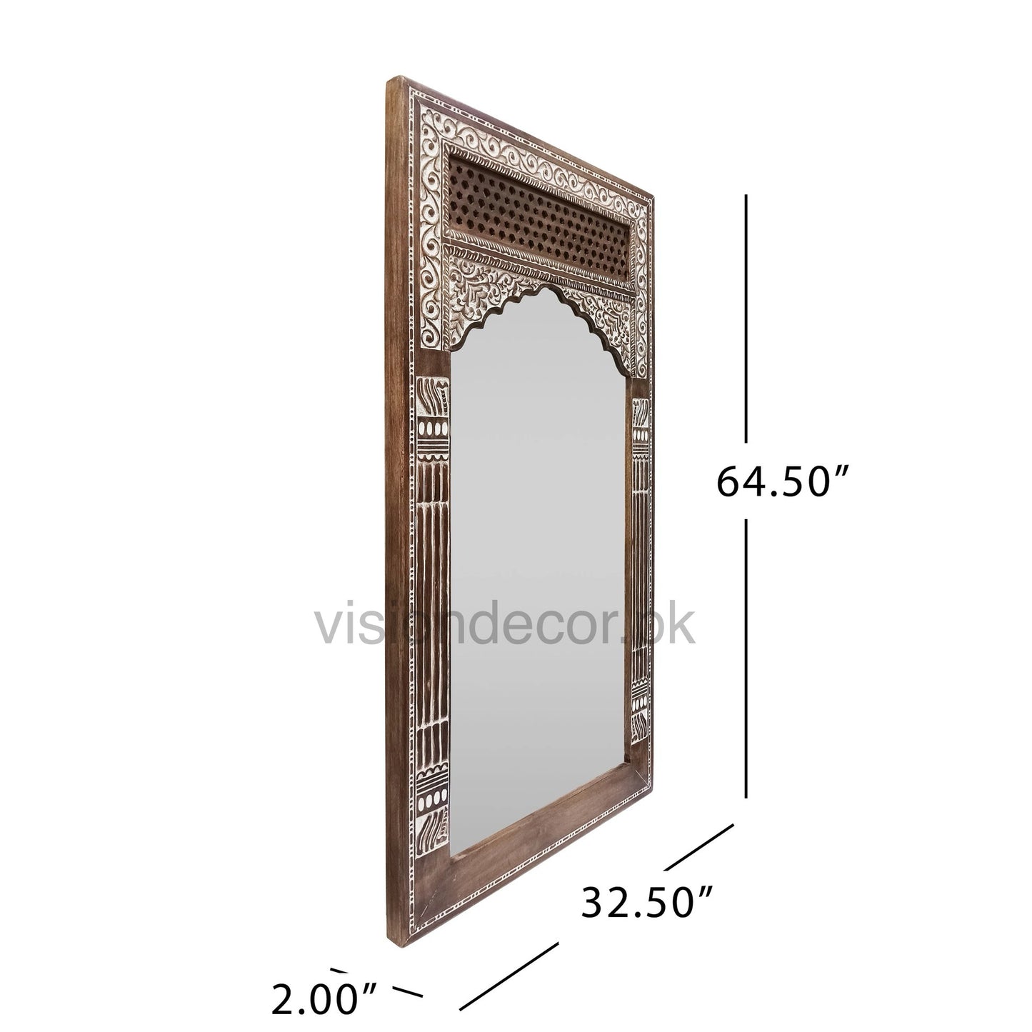 Carved Wooden Arch Floor Mirror – Full-Length Standing Mirror