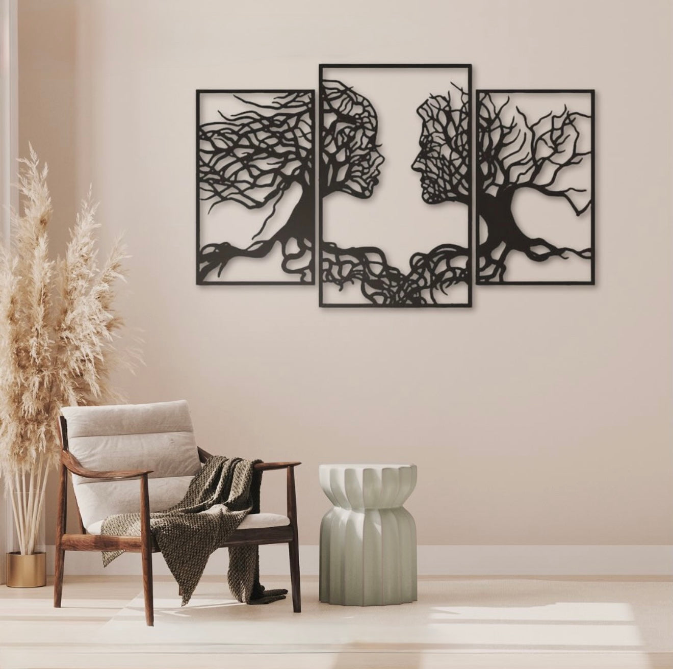 Tree of Life Wall Art with Human Faces – 3-Piece Abstract Wooden Wall Decor for Living Room, Bedroom, or Office