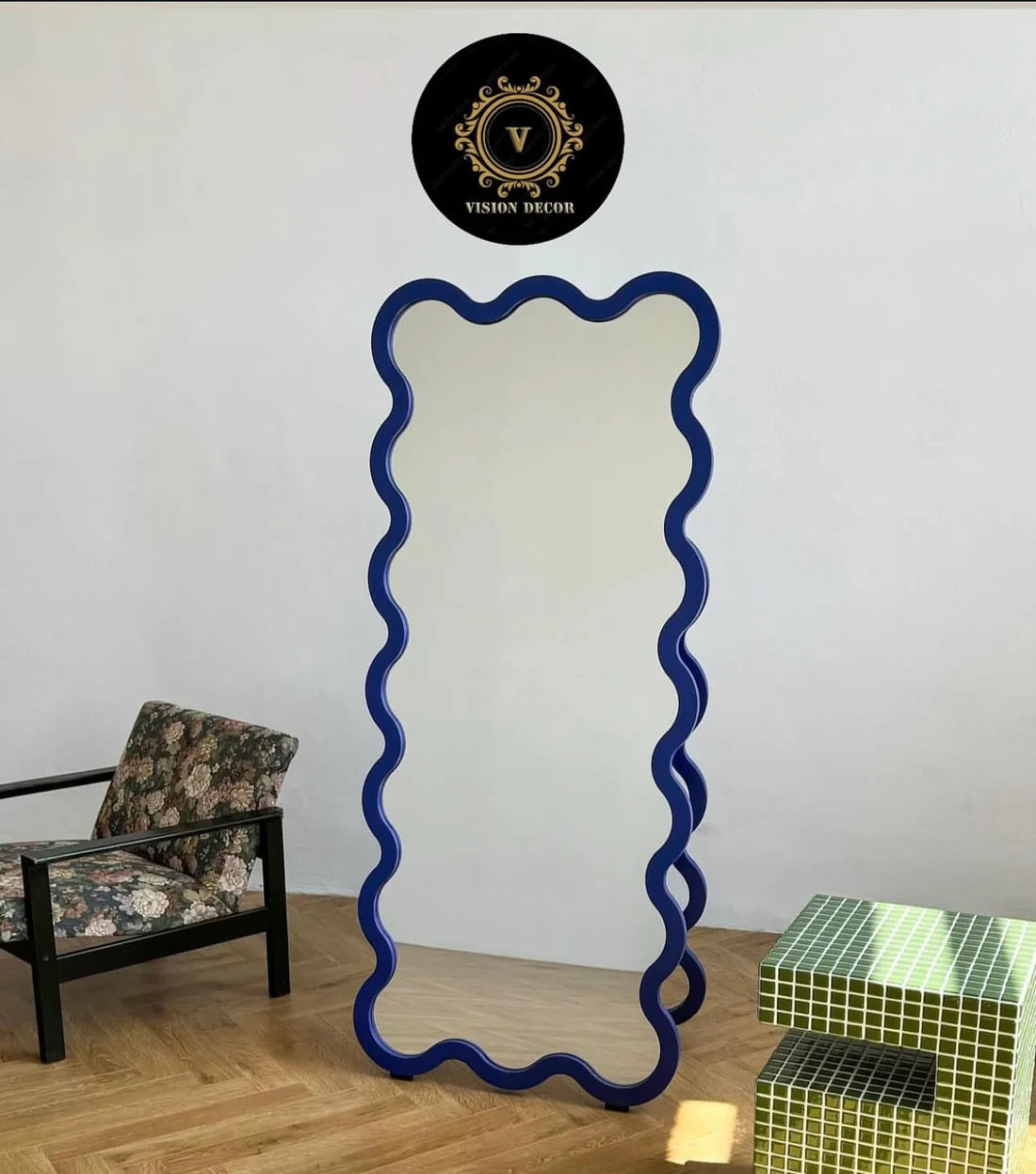 Wavy Full-Length Standing Mirror 2x5 ft – Modern Aesthetic Floor Mirror with Curvy Frame – Custom Color Options