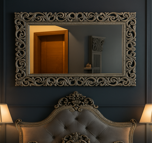 Antique Grey Wooden Wall Mirror