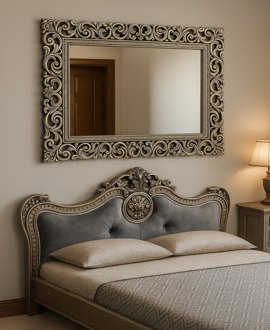 Antique Grey Wooden Wall Mirror