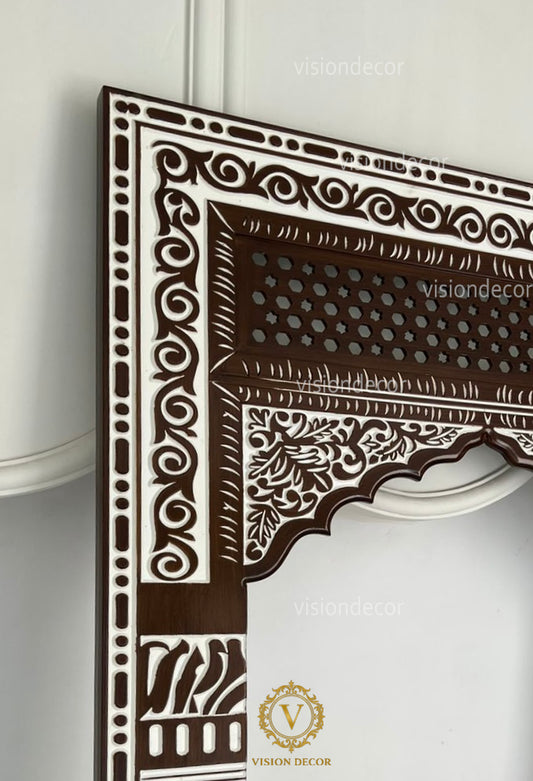 Carved Wooden Arch Floor Mirror – Full-Length Standing Mirror