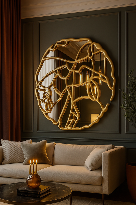 Golden Abstract Face Wall Mirror – Artistic Modern Decor