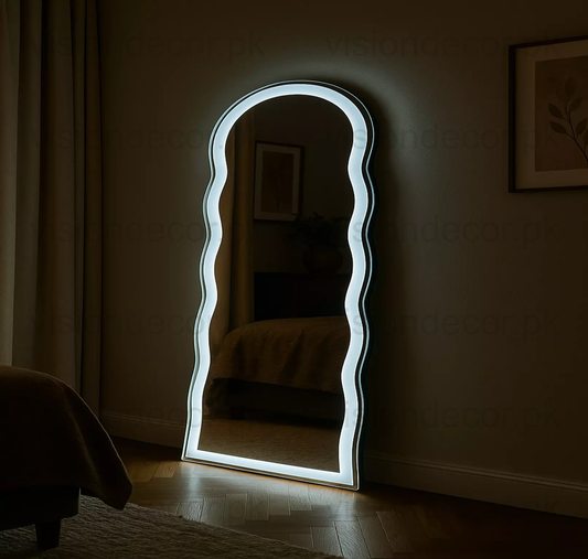 LED Standing Wall Mirror – Full-Length Wavy Mirror with Light