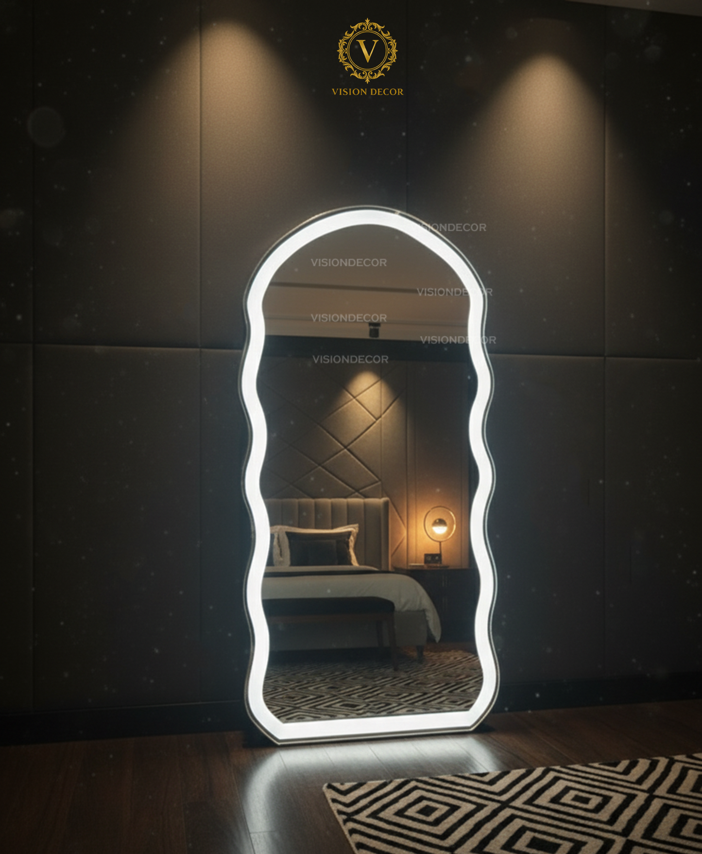 LED Standing Wall Mirror – Full-Length Wavy Mirror with Light