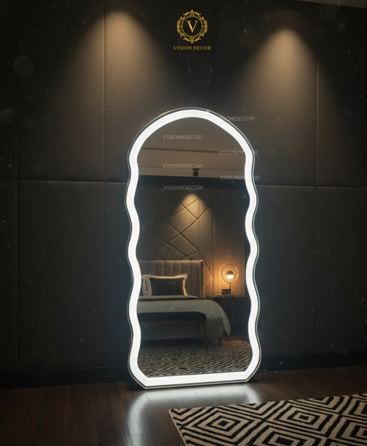 LED Standing Wall Mirror – Full-Length Wavy Mirror with Light