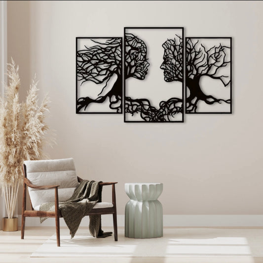 Tree of Life Wall Art with Human Faces – 3-Piece Abstract Wooden Wall Decor for Living Room, Bedroom, or Office