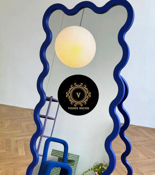 Wavy Full-Length Standing Mirror 2x5 ft – Modern Aesthetic Floor Mirror with Curvy Frame – Custom Color Options