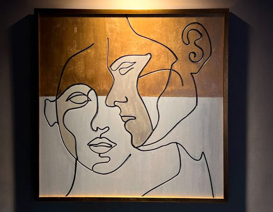 Ethereal Faces – Gold & Silver Line Art Wall Panel