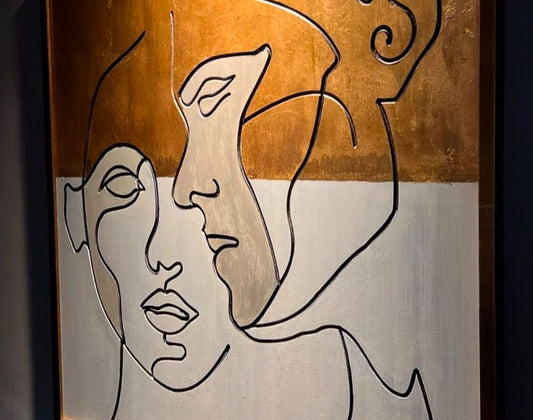 Ethereal Faces – Gold & Silver Line Art Wall Panel